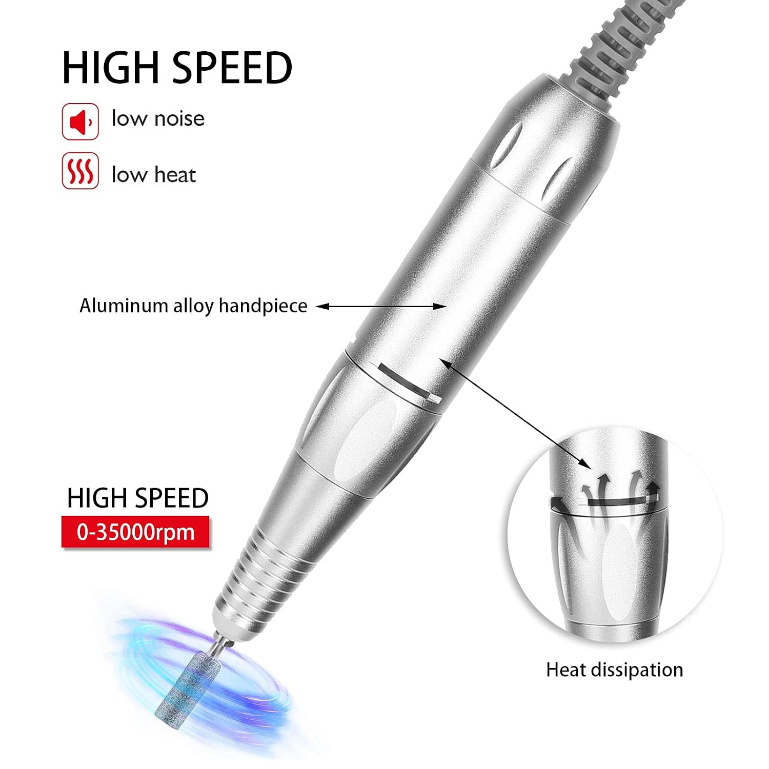 Cunyuer 35000 RPM nail drill handpiece aluminum alloy replacement pen - 4