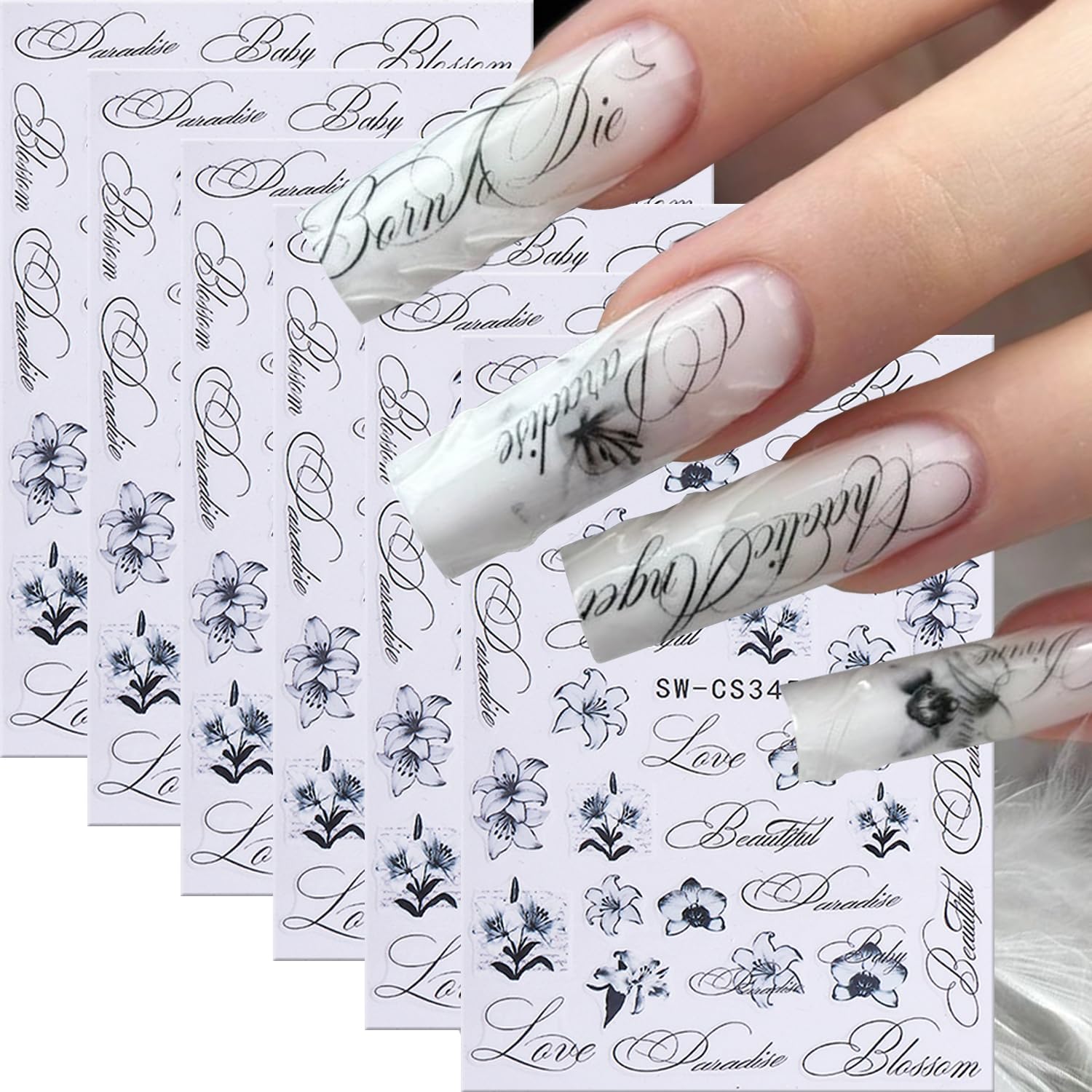 3D Embossed Nail Stickers — Elegant Black & White Designs