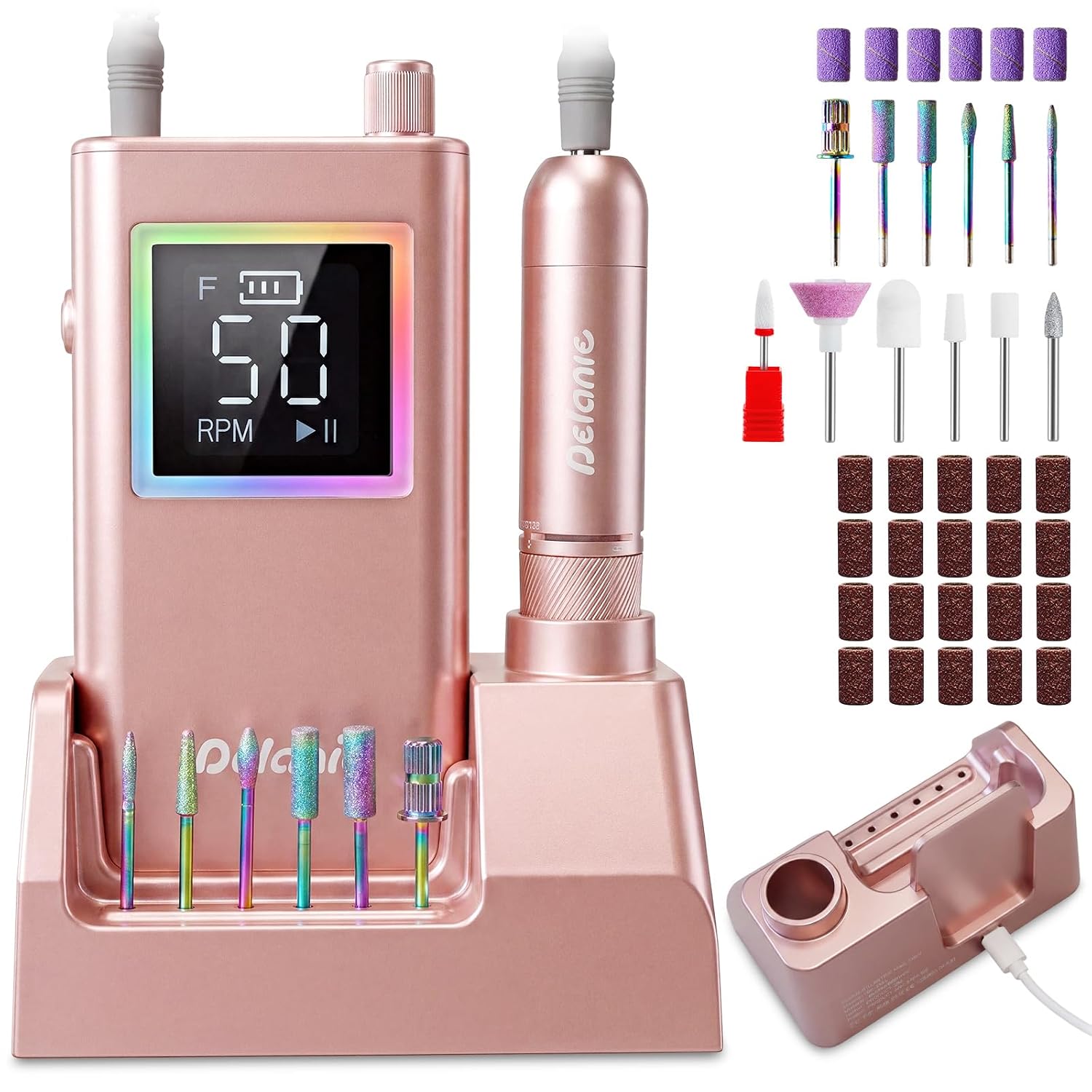 50,000 RPM Cordless Nail Drill — Portable E-File Charging Station
