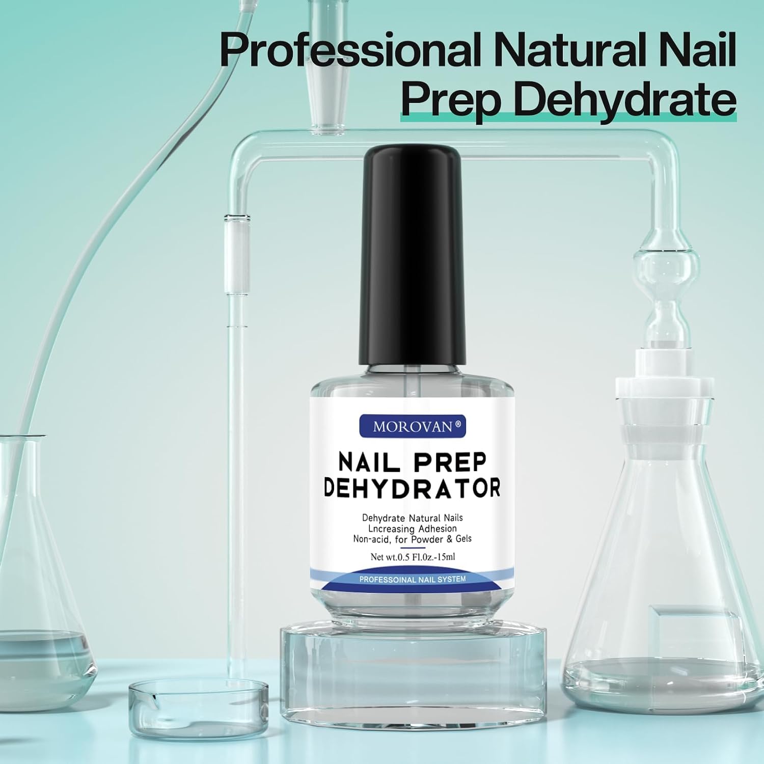 Morovan acid free nail dehydrator bottle with brush 0.5 oz - 2