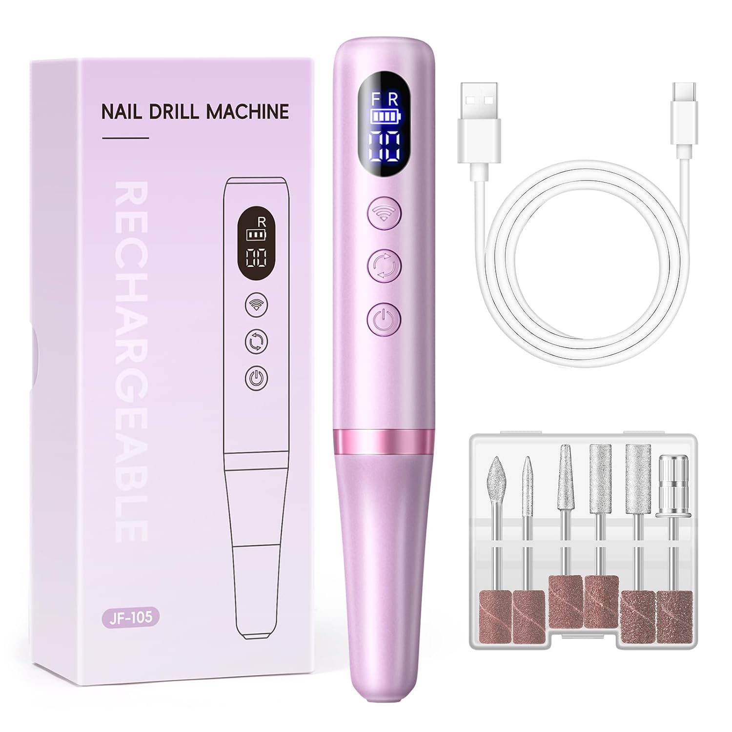 cordless electric nail drill kit with USB LED Display