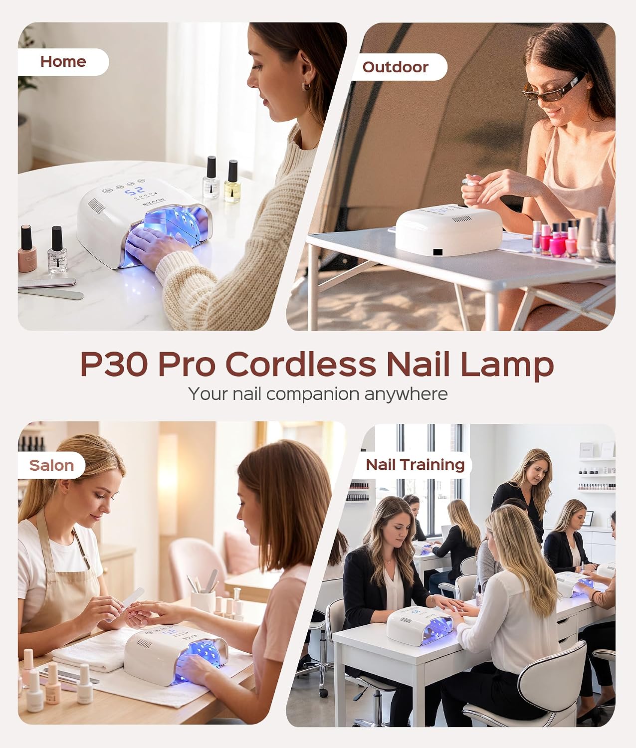 BOLASEN P30 Pro cordless UV LED nail lamp, white with detachable mirrored base - 2