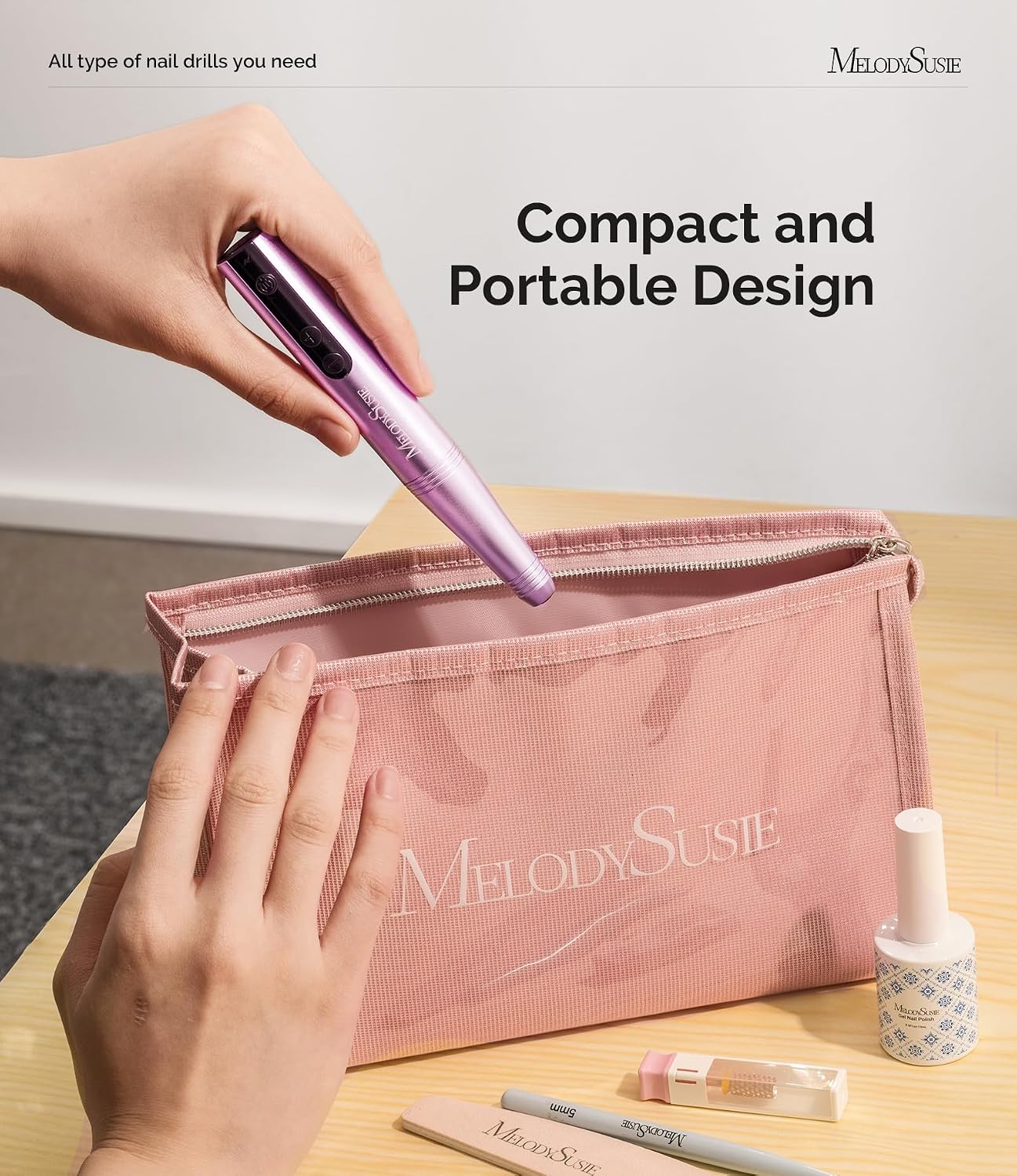 MelodySusie pen-shaped cordless nail drill PC180F with LCD screen and 11 metal bits - 3