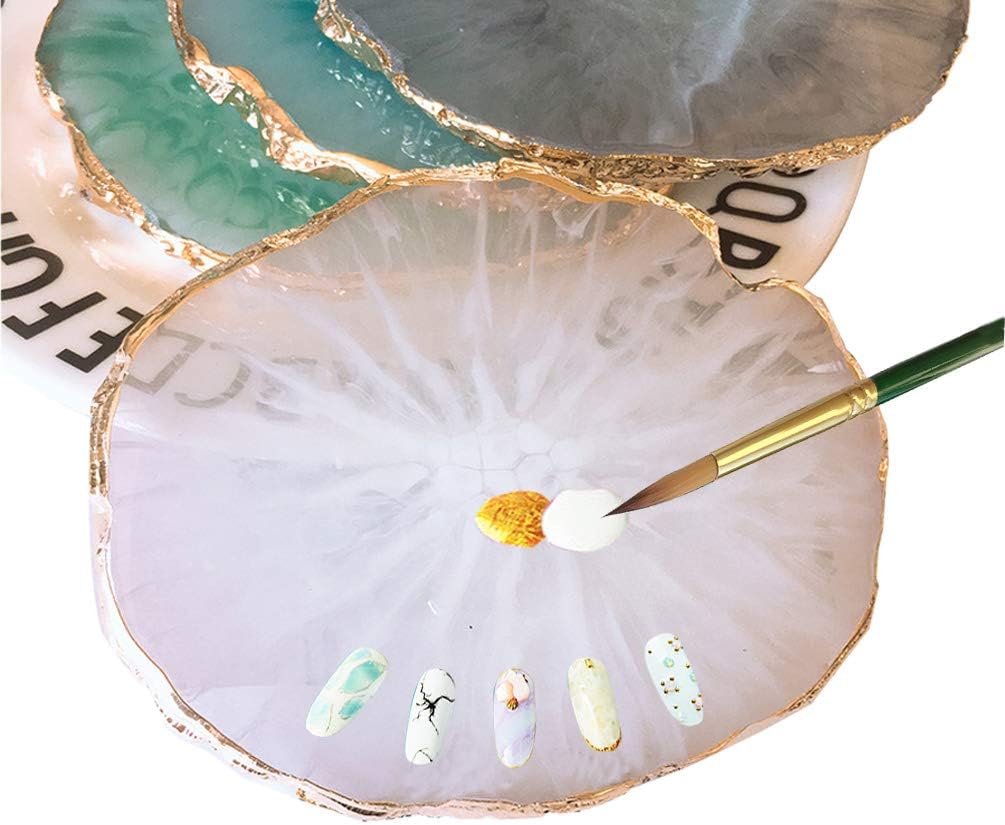 White resin nail art mixing palette with translucent pattern and gold edges - 3
