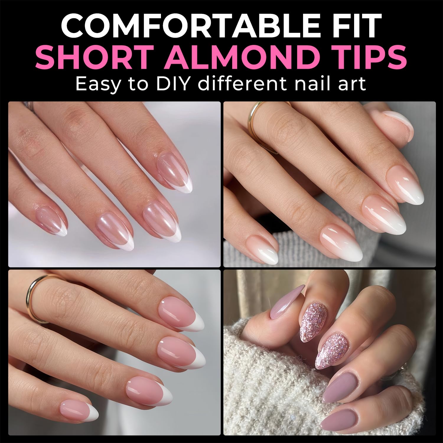 216-piece set of short almond soft gel full-cover nail tips - 2