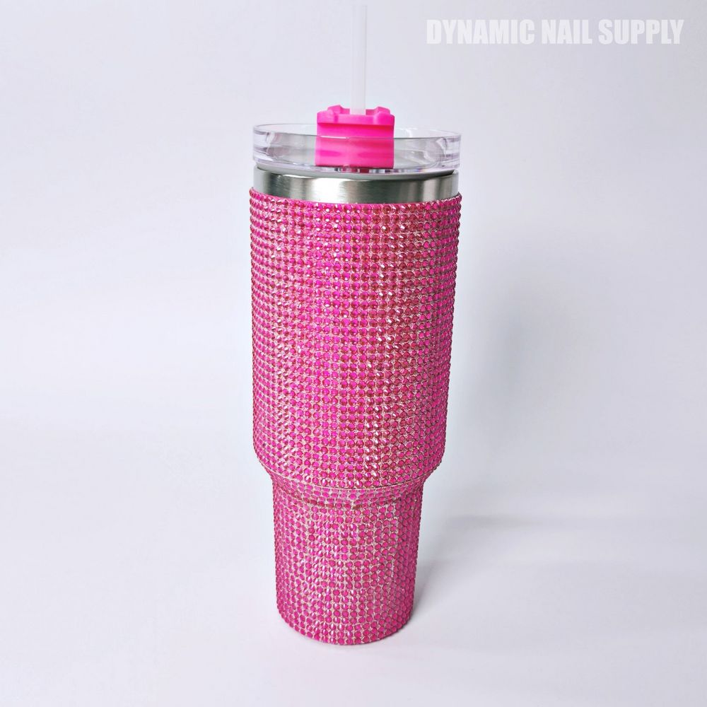 pink rhinestone 40oz stainless tumbler - 3