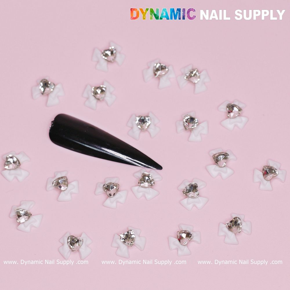 White Bow Nail Charms — Elegant Valentine Nail Accents