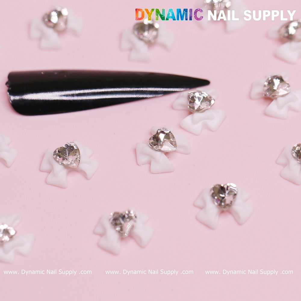 white bow charms with heart - 2