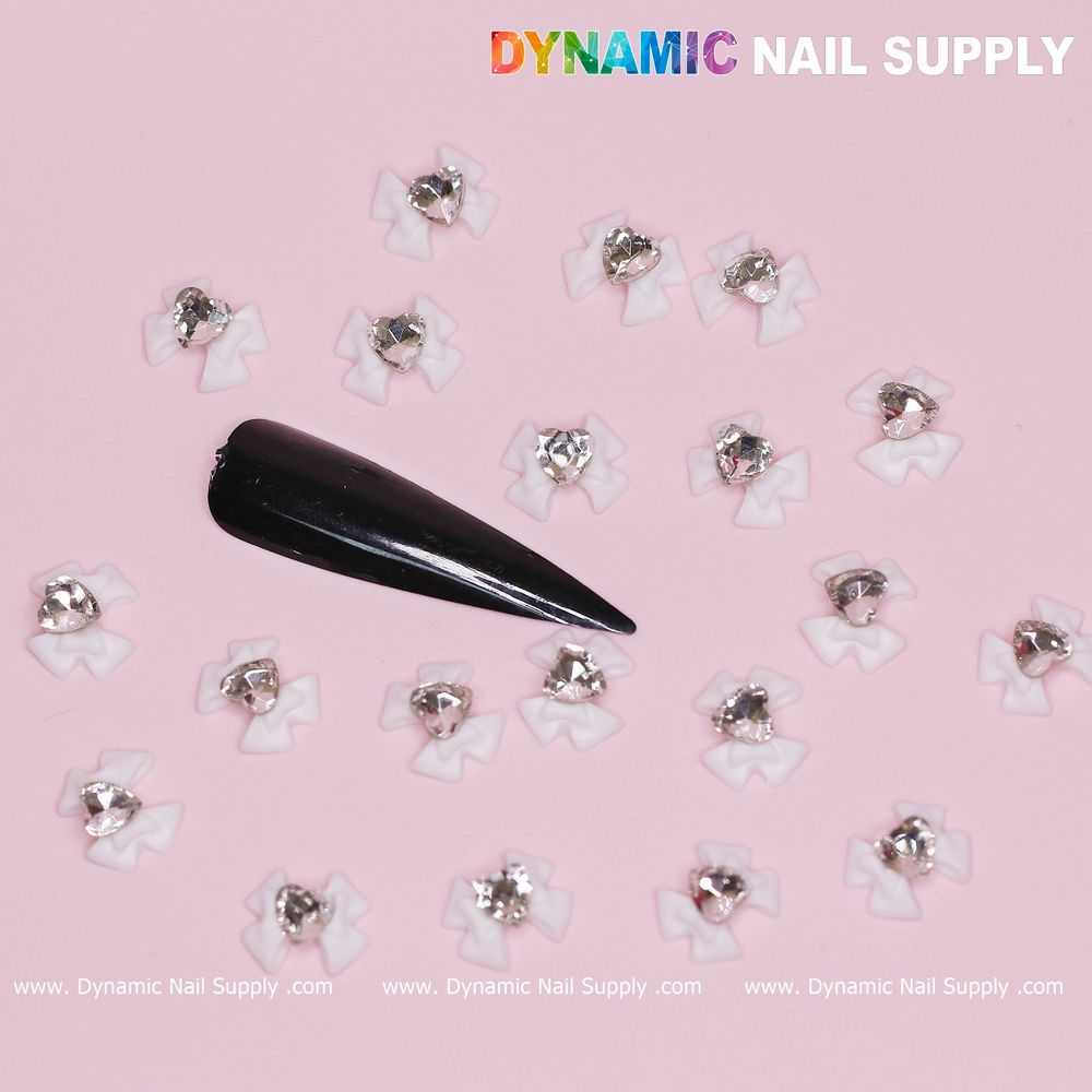 white bow charms with heart - 3