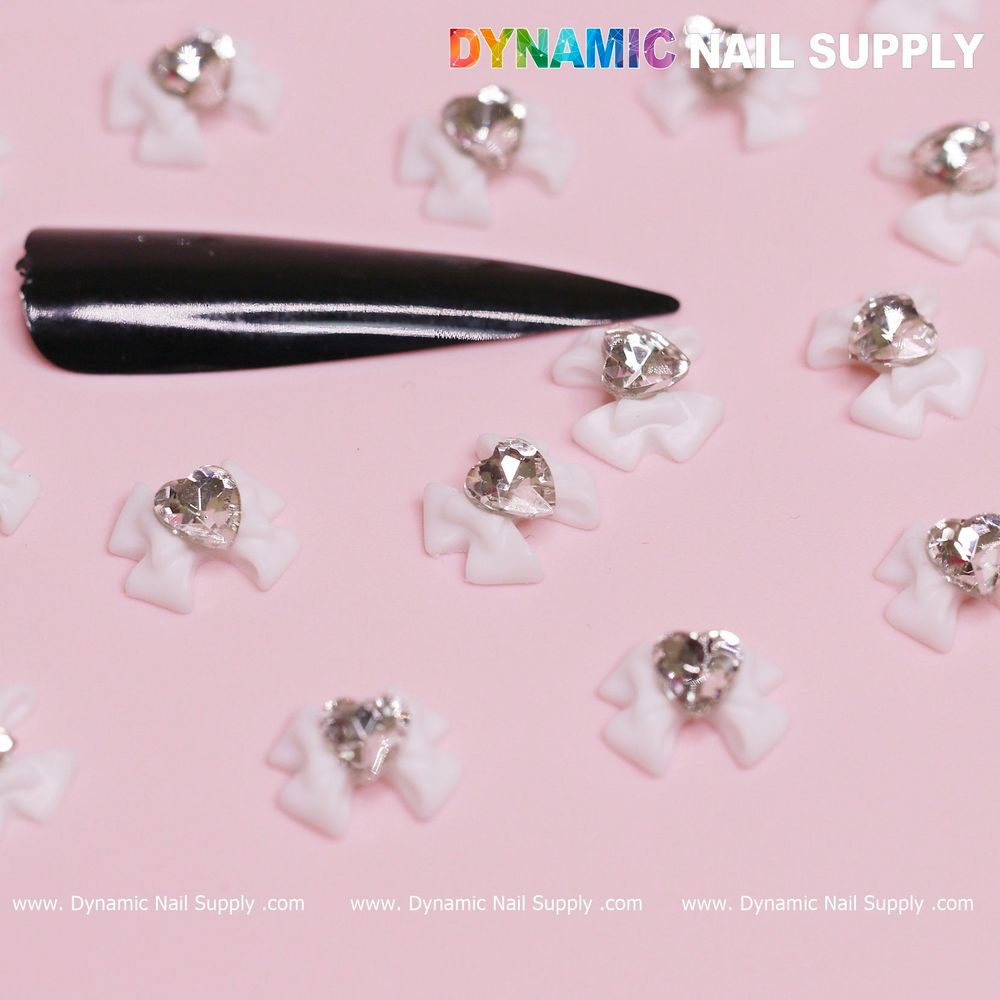 white bow charms with heart - 4