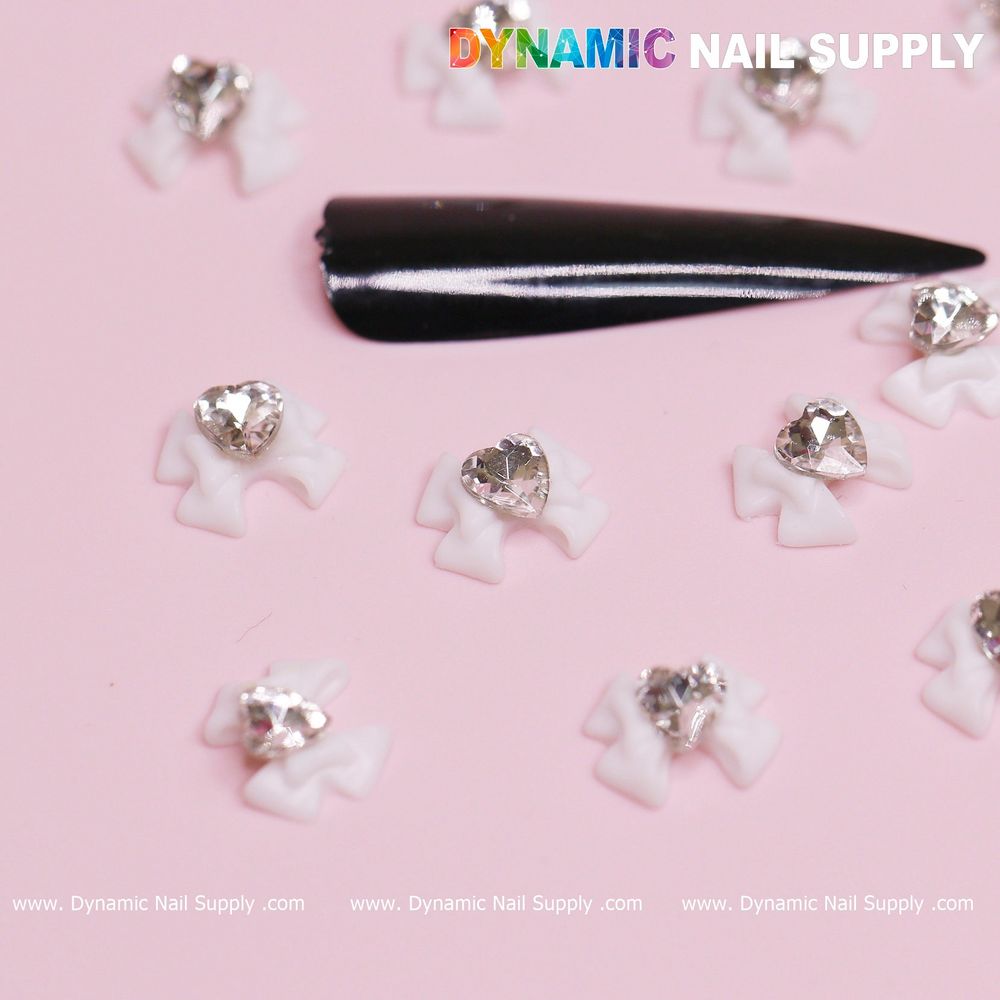 white bow charms with heart - 5